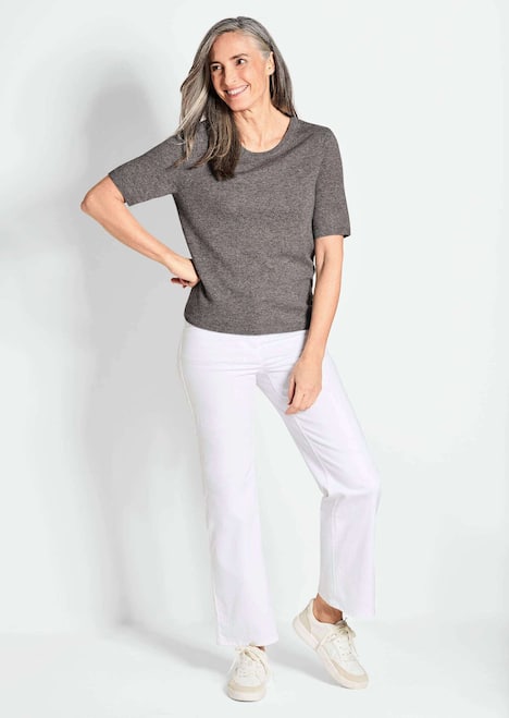 Kaschmir-Halbarmpullover mit Rundhals