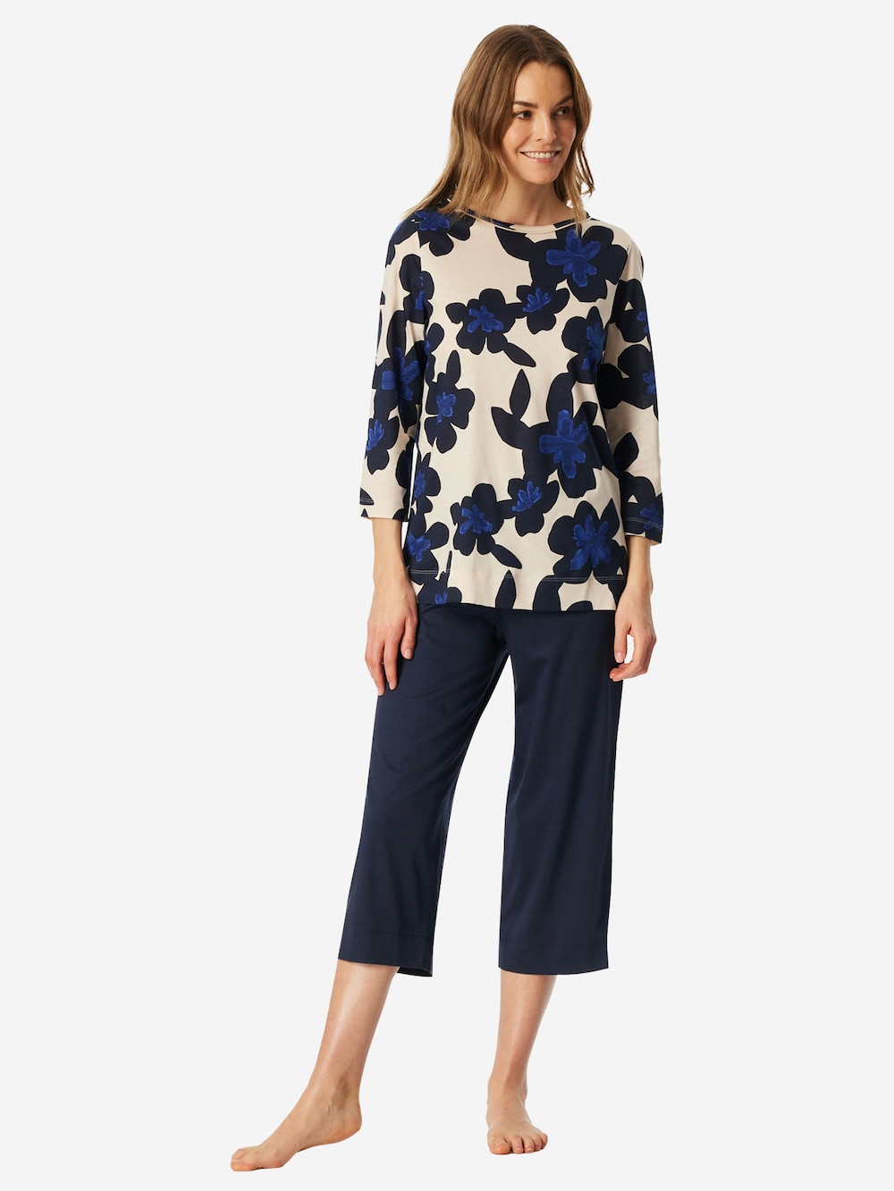 Schiesser Damen Pyjama Comfort weiß,blau