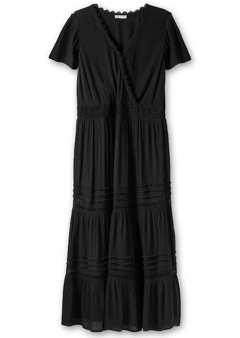 Maxikleid Kurzarm Uni Ohne Kragen