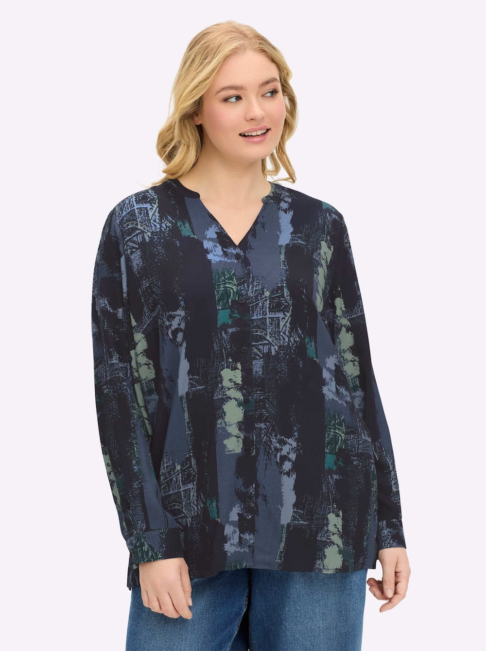 Bluse Langarm Mehrfarbig Ohne Kragen