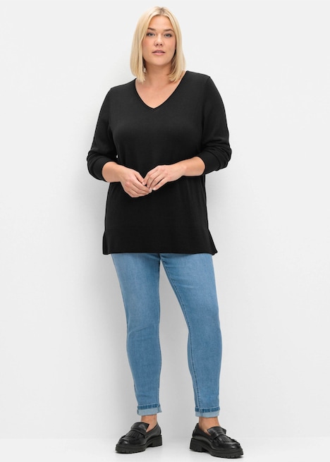 V-Ausschnitt-Pullover Langarm Uni