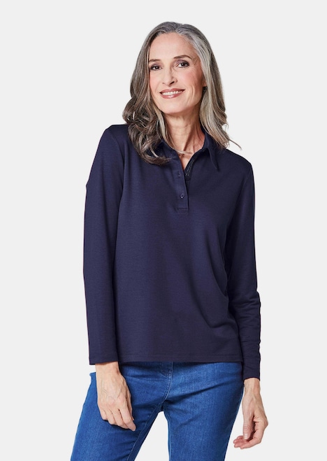Langarm Poloshirt mit Schmuckband an Knopfleiste