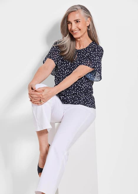 Chiffonbluse im Alloverprint, Rundhals