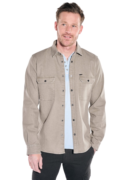 Herren Overshirt mit elastischer Denim-Warenqualität , Braun