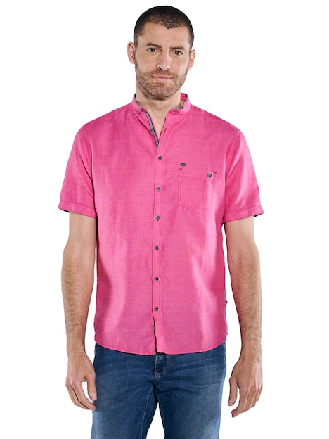 Herren Kurzarm-Hemd mit Leinenanteil , Pink