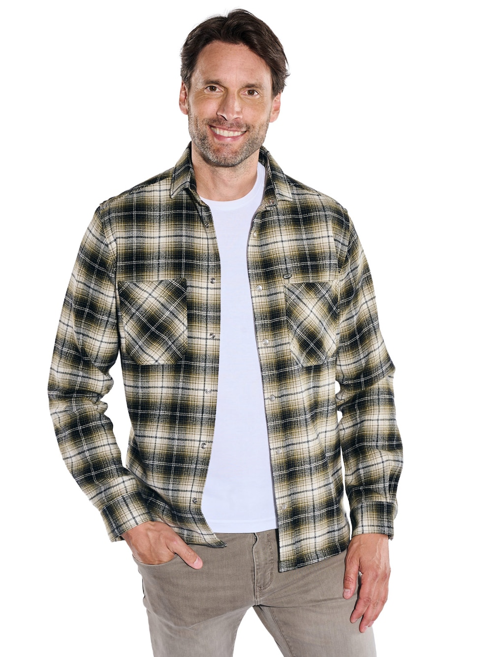 Herren Flanell-Overshirt , Oliv