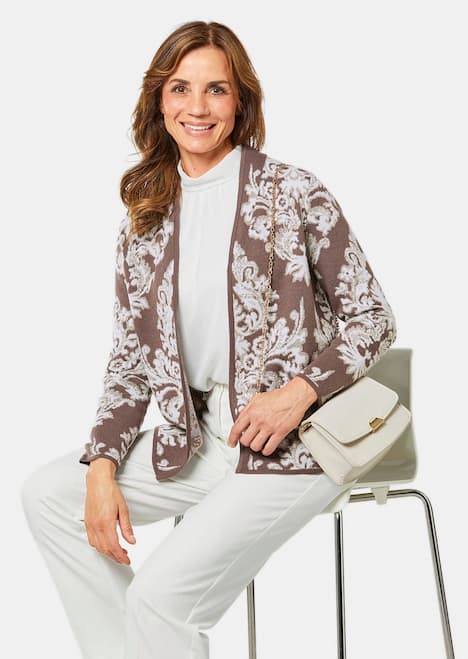 Jacquard-Strickjacke mit Glanzgarnen
