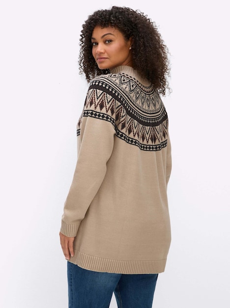 Langarm-Pullover Jacquardpullover im Norweger-Stil Langarm Stehkragen