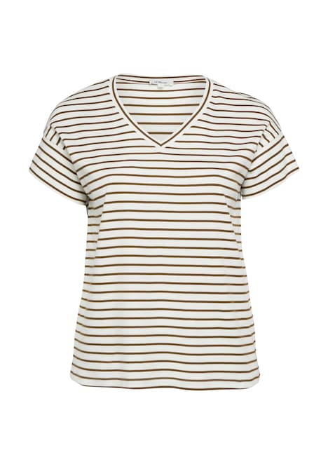 Gestreiftes Jersey-T-Shirt mit V-Ausschnitt