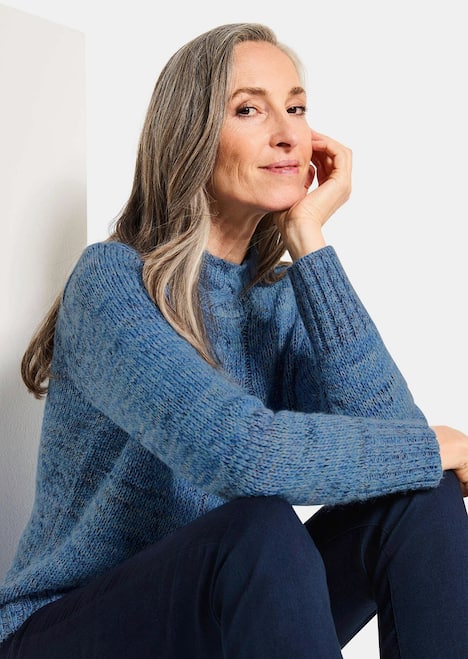 Hüftlanger Langarm Pullover, Zopfstrick