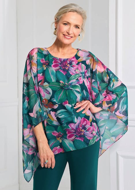Blusenshirt mit Überwurf aus Chiffon
