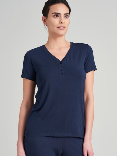 Schiesser Damen T-Shirt Mix+Relax - blue