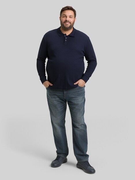Langarm Poloshirt mit Waffelstruktur