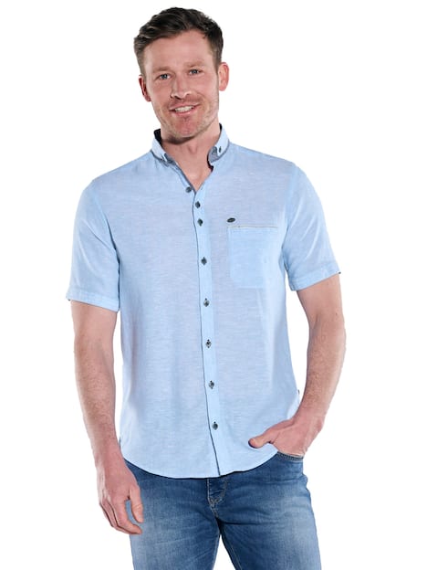 engbers Herren Kurzarm-Hemd mit Leinenanteil , Brilliantblau