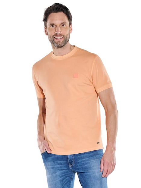 Herren Rundhals T-Shirt mit Badge an der Brust , Orange