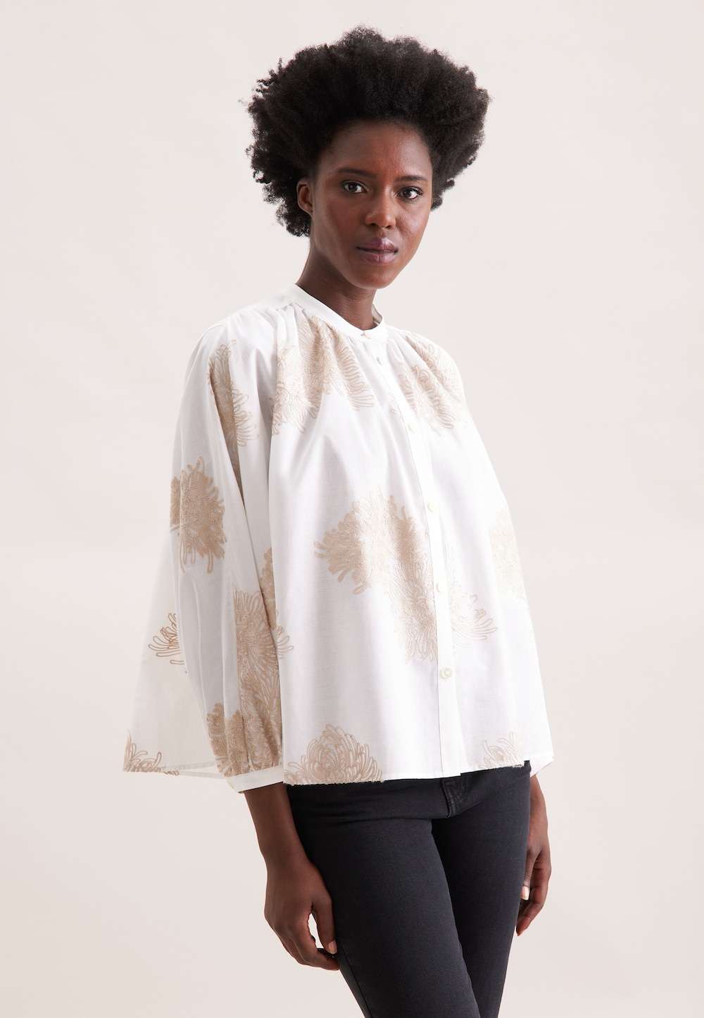 Damen Stehkragenbluse - Stickerei