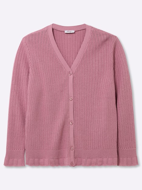 Strickjacke Langarm Ajour Ohne Kragen