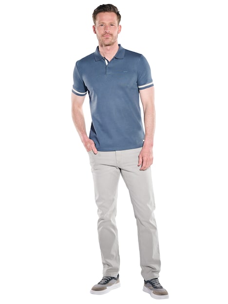 Herren Poloshirt mit Kontraststreifen , Mittelblau