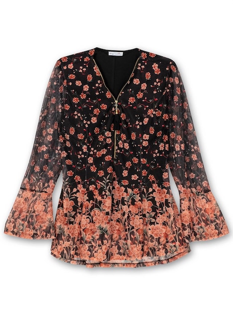 Tunika Langarm Blumen Ohne Kragen