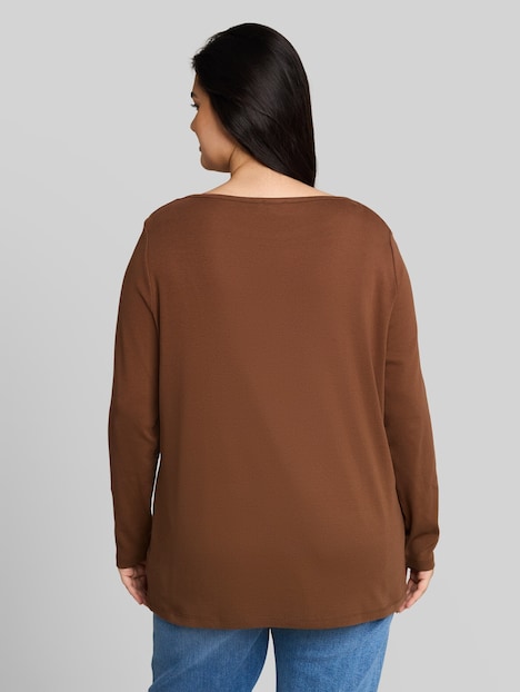 Slim Fit Langarmshirt mit U-Boot-Ausschnitt