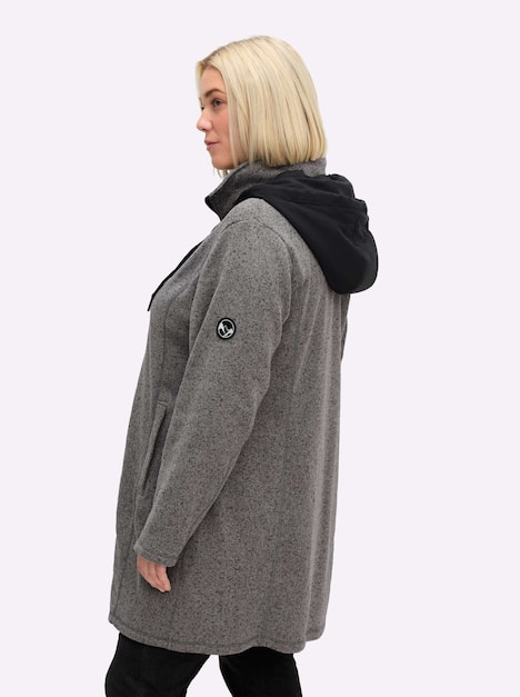 Strick-Fleecejacke Langarm Meliert Mit Kapuze