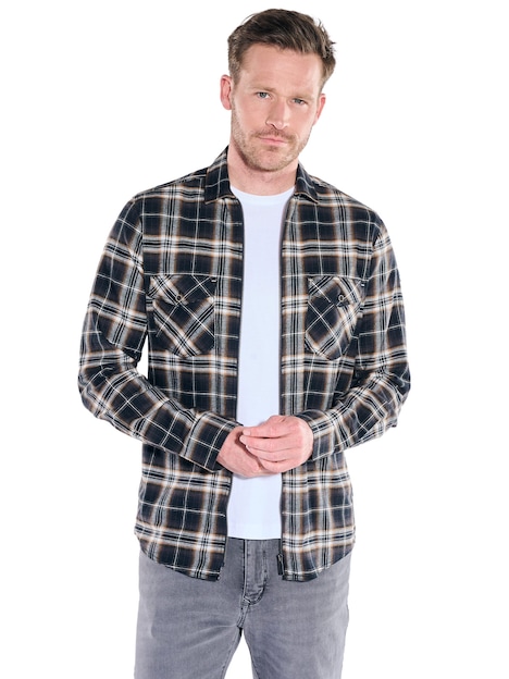 Herren Karo Overshirt mit Reißverschluss , Schwarzbraun