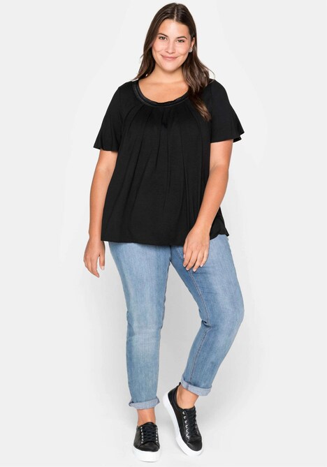 T-Shirt Kurzarm Uni Ohne Kragen