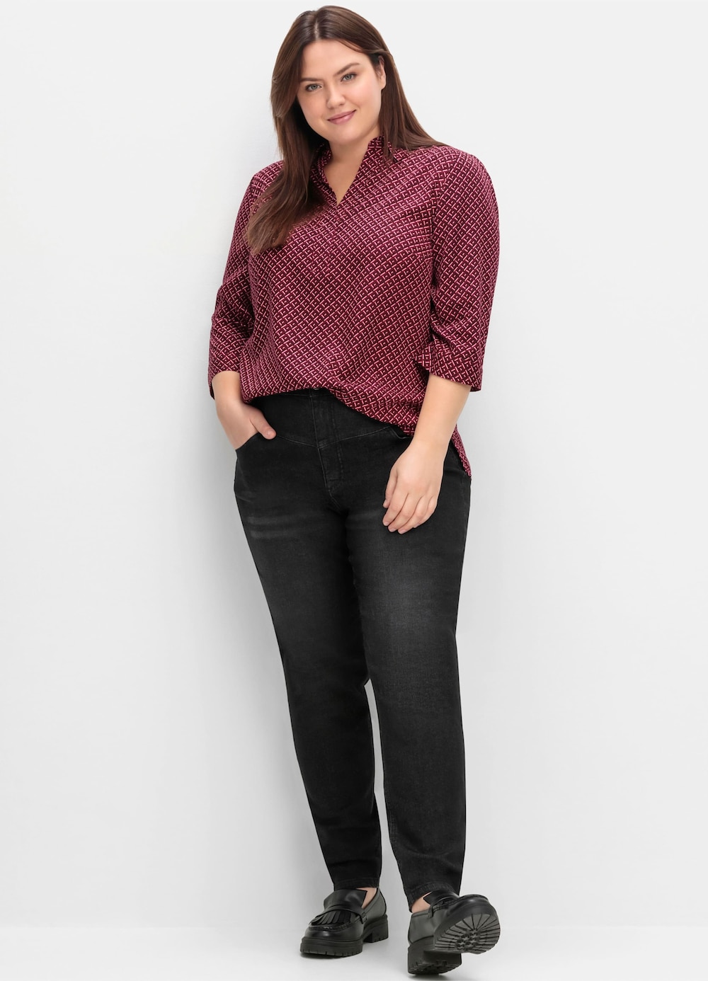 Tunika 3/4-Arm Sonstiges Muster Hemdkragen