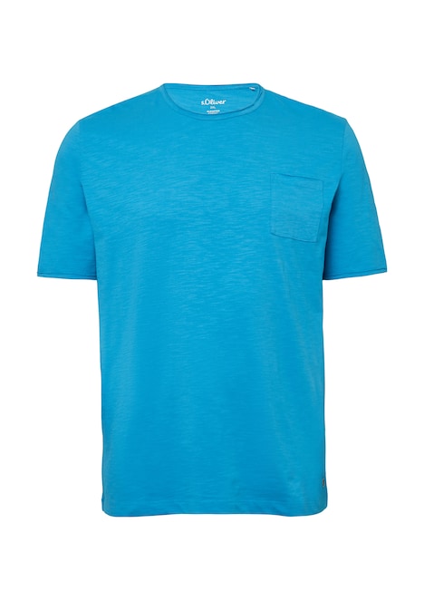 Flammgarn-T-Shirt mit Brusttasche und offenen Kanten