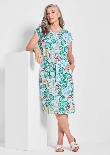 GOLDNER Jurk met print Gedessineerde jurk met print allover & strikceintuurtje