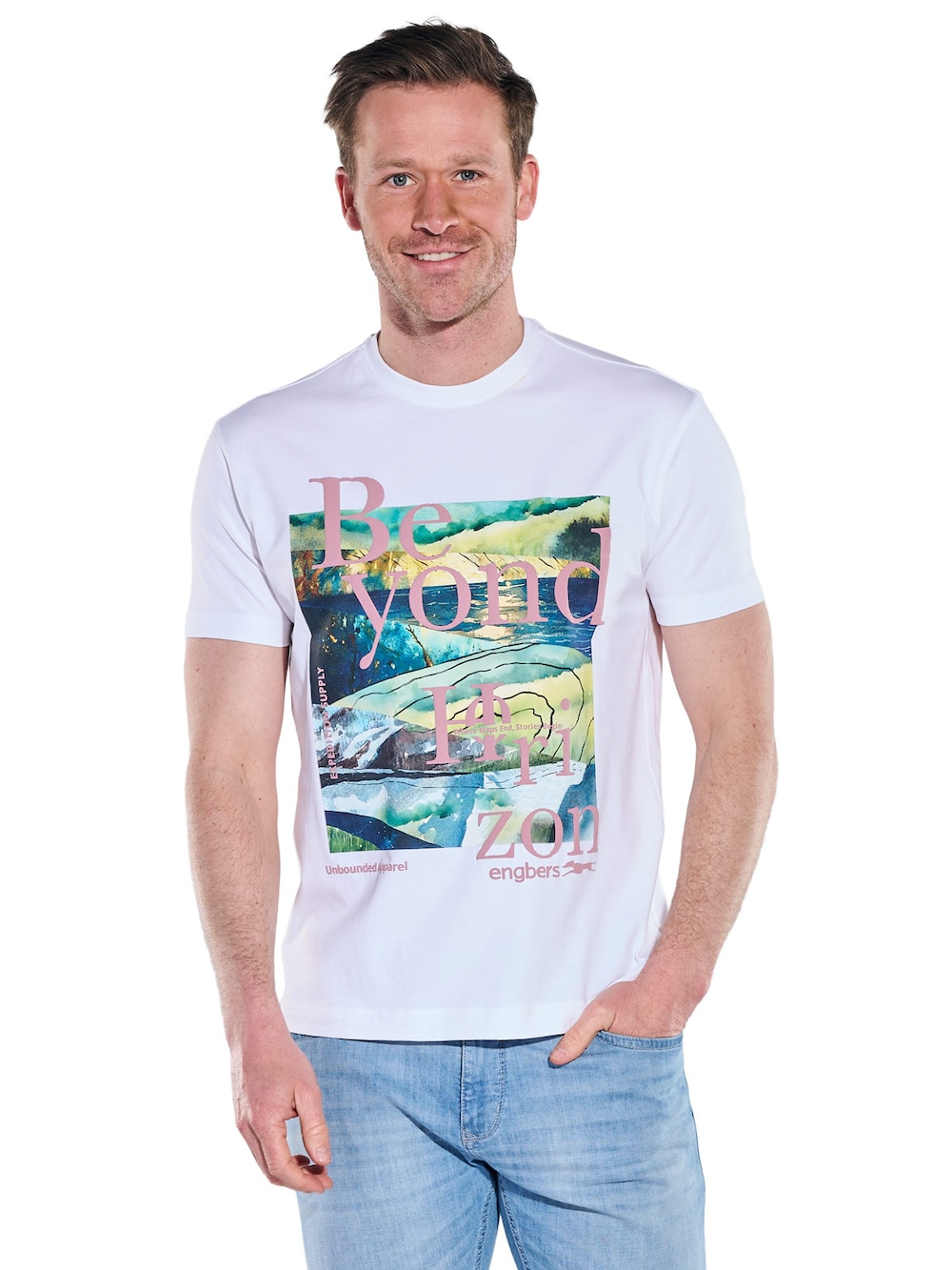 Herren T-Shirt mit Frontprint , Reinweiss