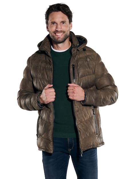 engbers Herren Lederjacke mit Kapuze , Dunkelbraun