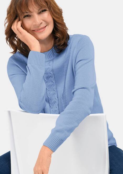 Stehkragenpullover im Zopfstrick