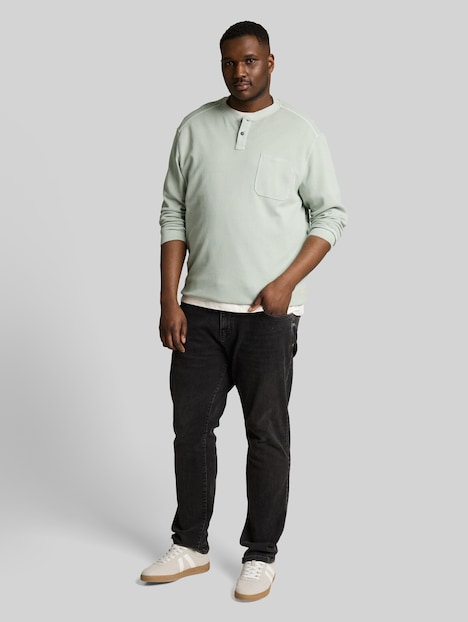 Henley Langarmshirt mit Waffelstruktur