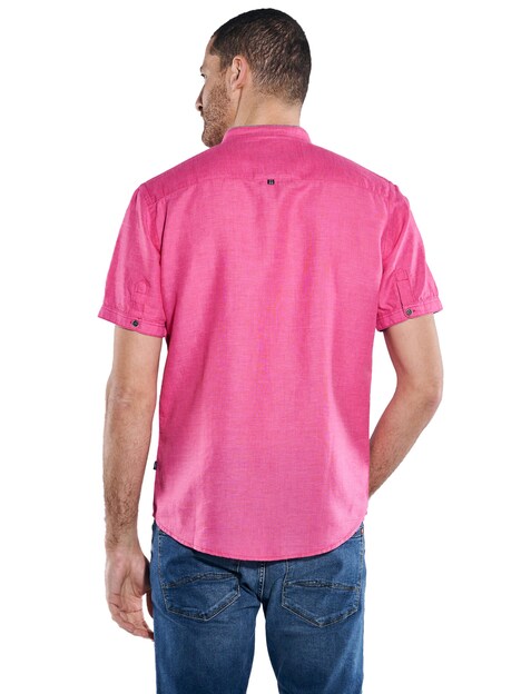 Herren Kurzarm-Hemd mit Leinenanteil , Pink