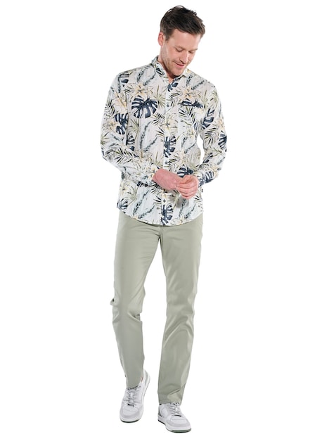Herren Hemd mit tropischem Muster , Khaki