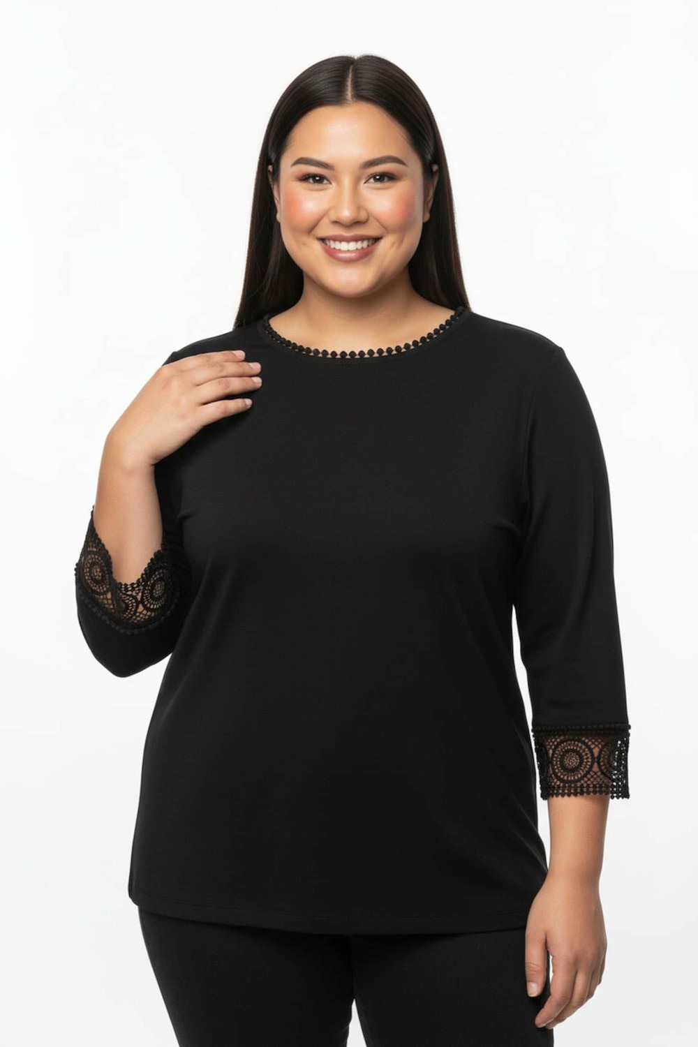 Lyocell-Shirt 3/4-Arm Uni Ohne Kragen