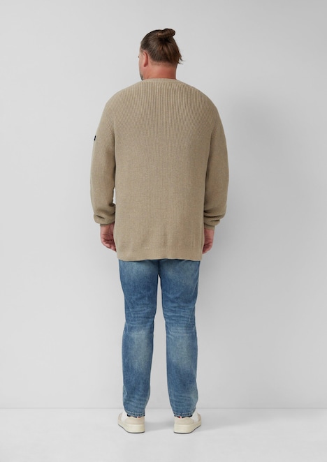 Strukturierter Baumwoll-Pullover mit Label-Patch