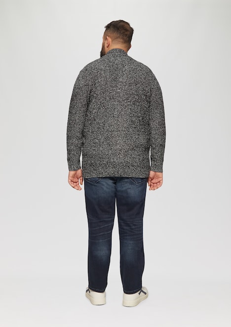 Pullover mit Troyer-Kragen in Melange-Optik