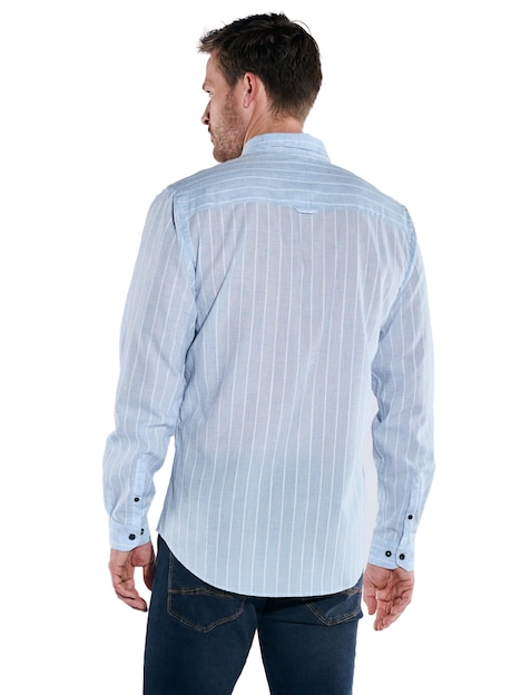 Herren Langarm-Hemd mit Leinenanteil , Hellblau