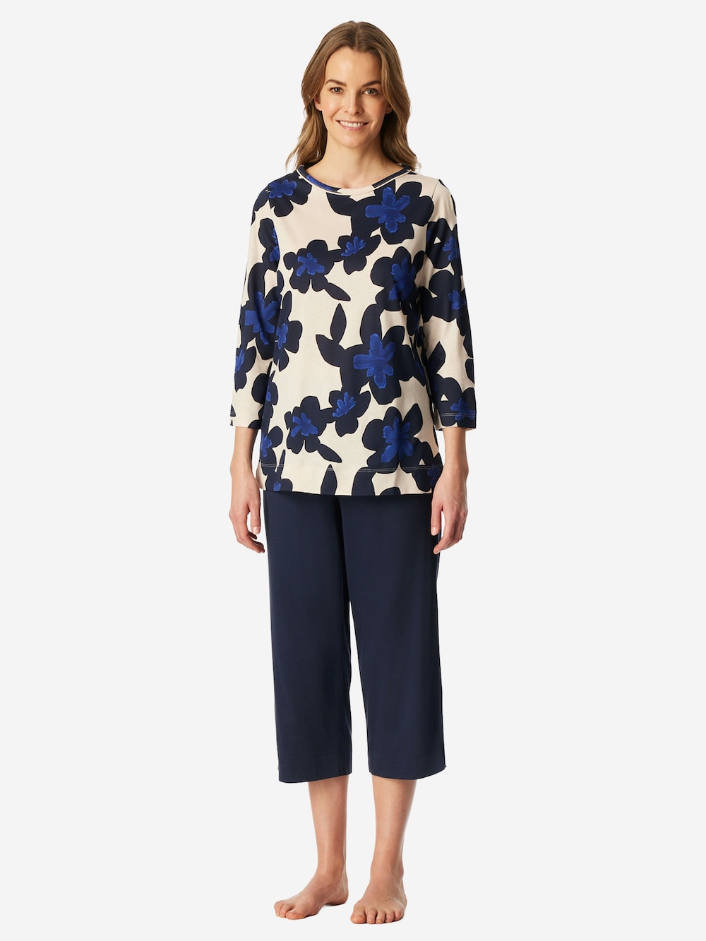 Schiesser Damen Pyjama Comfort weiß,blau