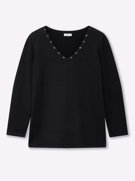 Pullover Langarm Jersey, Ajour Uni Ohne Kragen