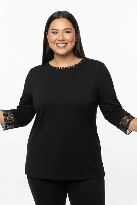 Lyocell-Shirt 3/4-Arm Uni Ohne Kragen