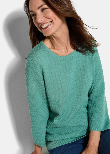 Halbarm Baumwollpullover mit Struktur