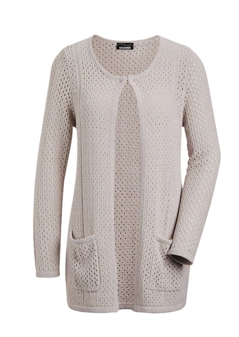 Brauner Cardigan mit Lochmuster, Langarm