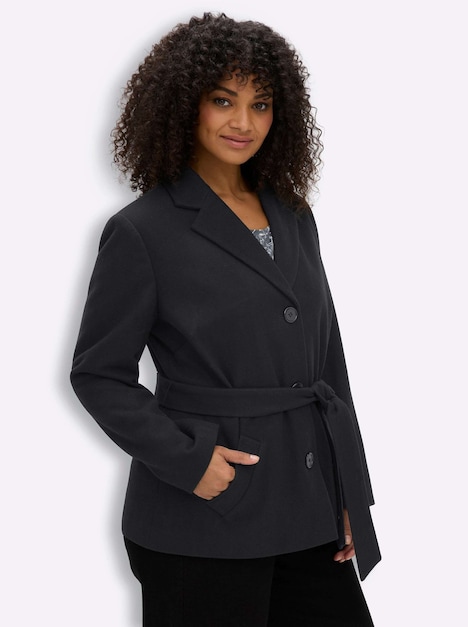 Woll-Jacke Wolljacke mit Bindegürtel Langarm Reverskragen