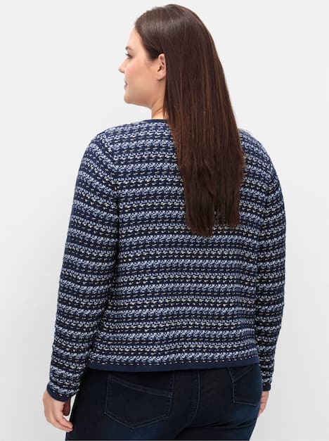 Strickjacke Langarm Grobstrick, Struktur, Mustermix gestrickt Streifen Ohne Kragen