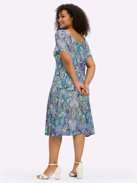 Jersey-Kleid Kurzarm Ohne Kragen