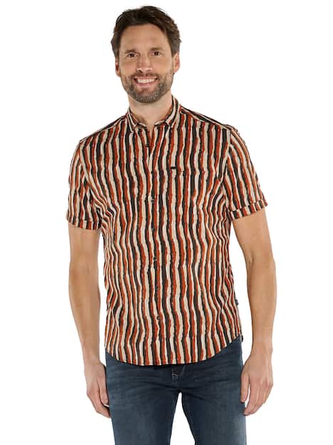 engbers Herren Kurzarm-Hemd gestreift , Rostorange