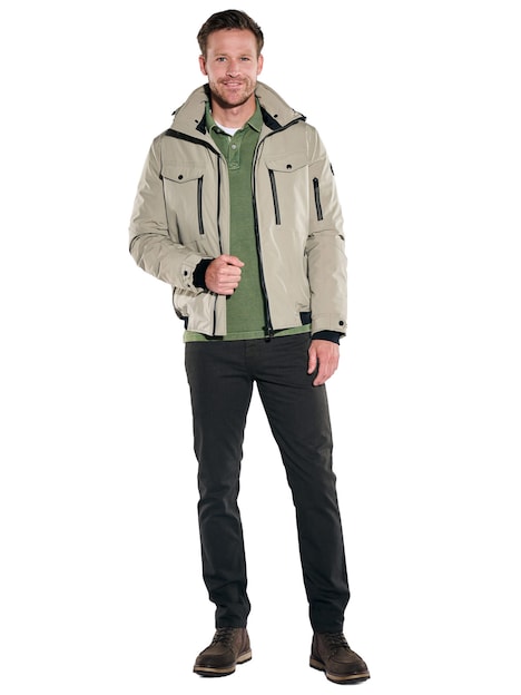 Herren Funktionsjacke mit abnehmbarer Kapuze , Braunbeige